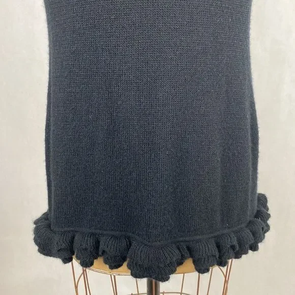 Lael Alpaca Sweater Vest Cardigan Medium Long Ruffle Collar Black Knit - Picture 9 of 16